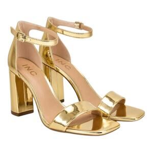 INC Women's Lexini Two Piece Block Heel Sandals Gold Size 6